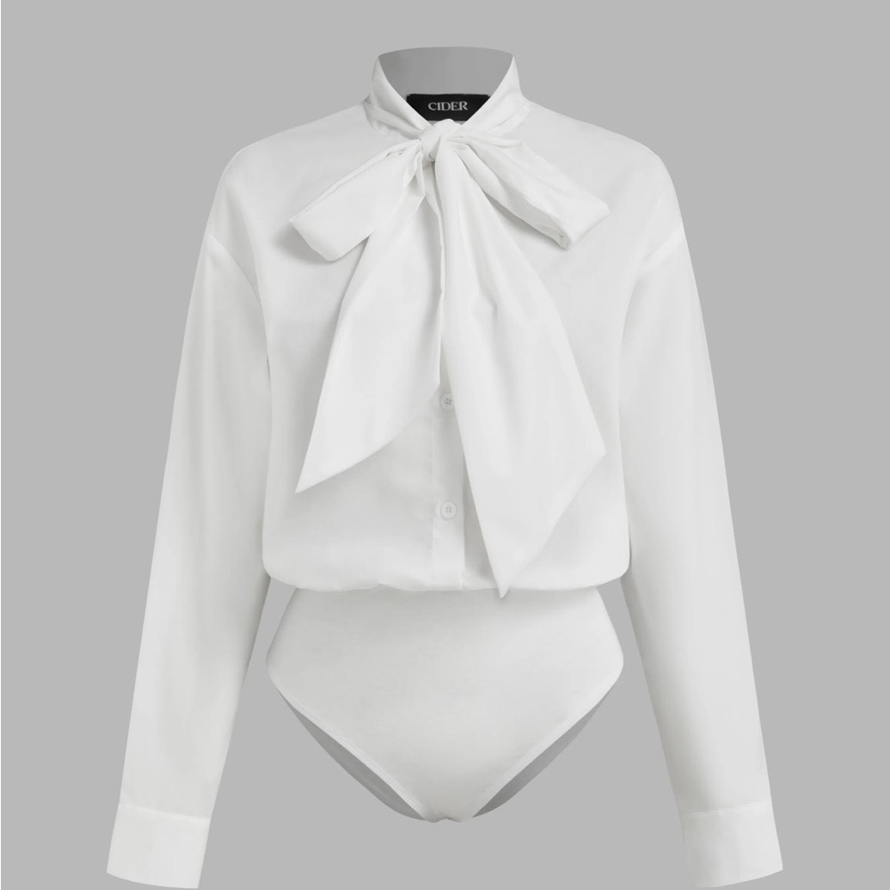 HIGH NECK KNOTTED LONG SLEEVE BLOUSE BODYSUIT